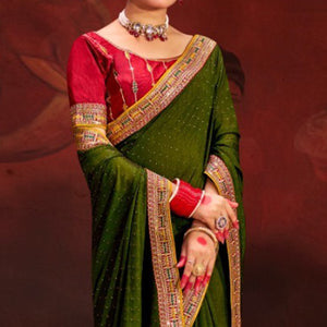 green-embroidered-vichitra-silk-saree-with-tassels