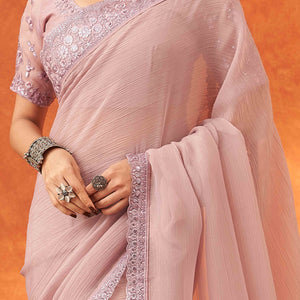 Lavender Embroidered Crunchy Soft Net Saree With Embellished Border