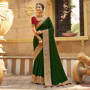 green-solid-with-embroidered-border-vichitra-silk-saree