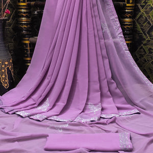 Lavender Floral Swarovski Work Georgette Saree