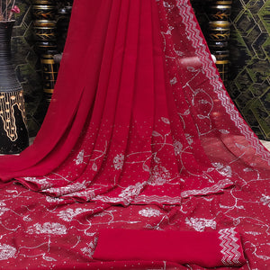Cherry Red Swarovski Work Georgette Saree