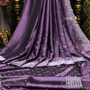 Lavender Floral Swarovski Work Georgette Saree