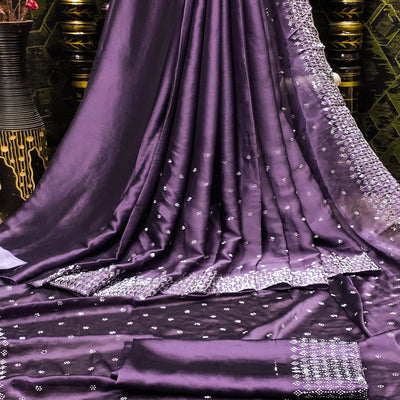 Lavender Floral Swarovski Work Georgette Saree