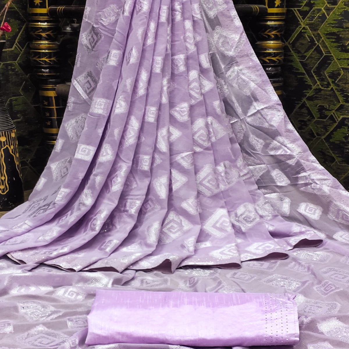 Lavender Floral Swarovski With Woven Jacquard Saree