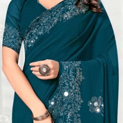 Morpich Floral Swarovski With Mirror Work Georgette Saree