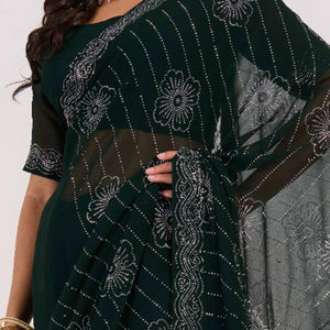 Dark Green Swarovski Work Georgette Saree
