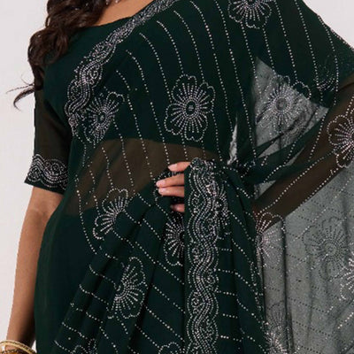 Dark Green Swarovski Work Georgette Saree