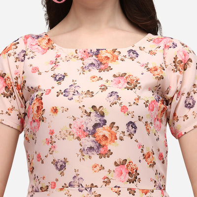 Cream Floral Printed Georgette Dress