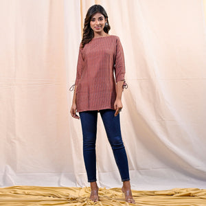 Brown Printed Chanderi Top