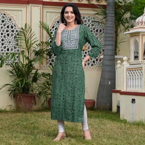 green-foil-bandhani-printed-with-embroidered-rayon-kurti