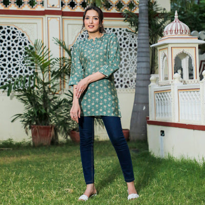 green-floral-foil-printed-chanderi-top