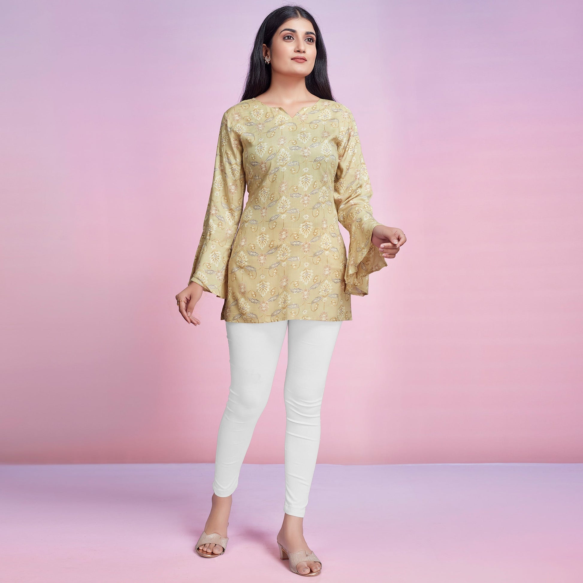 Chikoo Floral Foil Printed Chanderi Silk Top