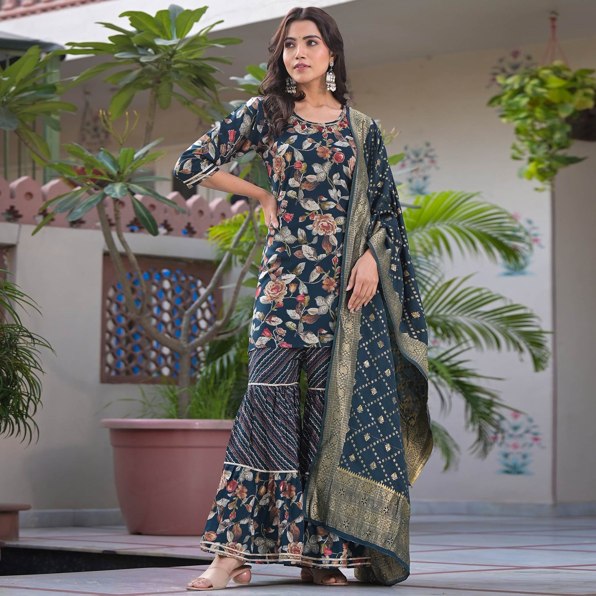 green-floral-foil-printed-rayon-sharara-suit-with-handcrafted