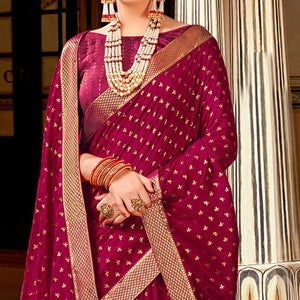Magenta Foil Printed Vichitra Silk Saree