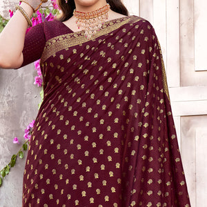 Maroon Floral Foil Printed Vichitra Silk Saree