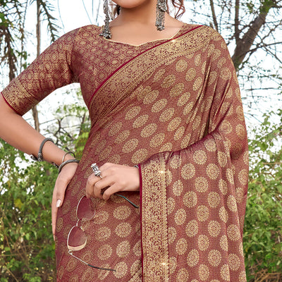 Maroon Woven With Swarovski Work Pure Silk Saree