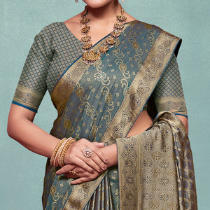 Grey Woven With Swarovski Work Pure Silk Saree