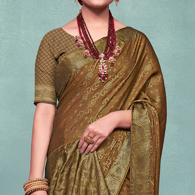 Mehendi Woven With Swarovski Work Pure Silk Saree