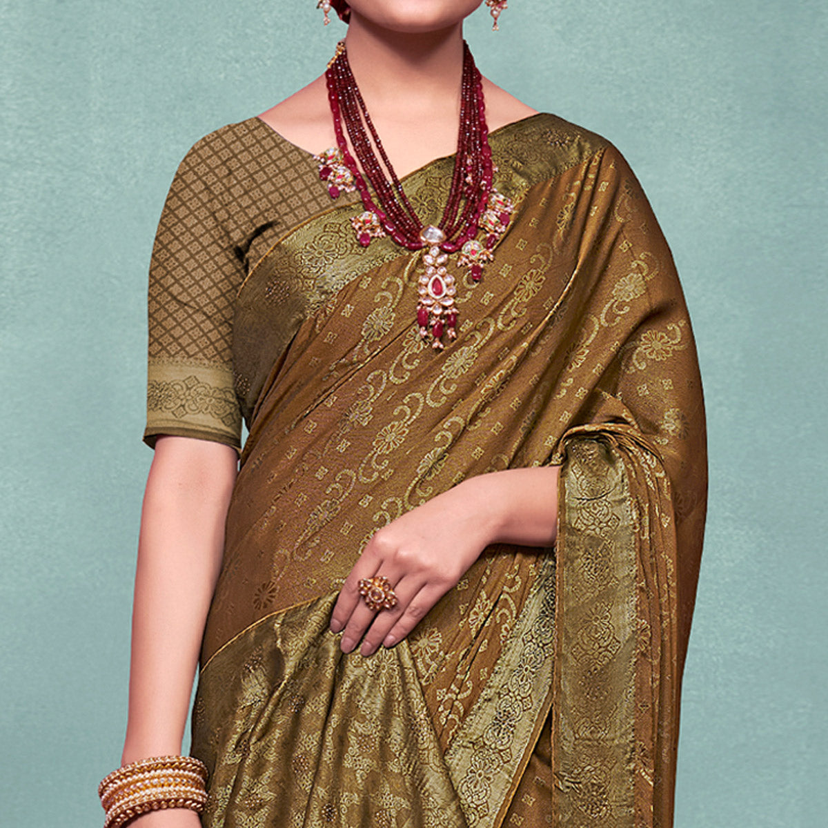 Mehendi Woven With Swarovski Work Pure Silk Saree