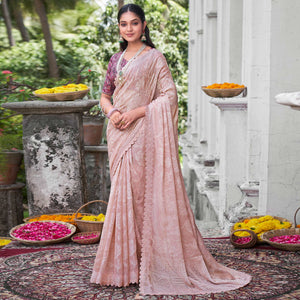Light Mauve Woven With Swarovski Work Brasso Saree