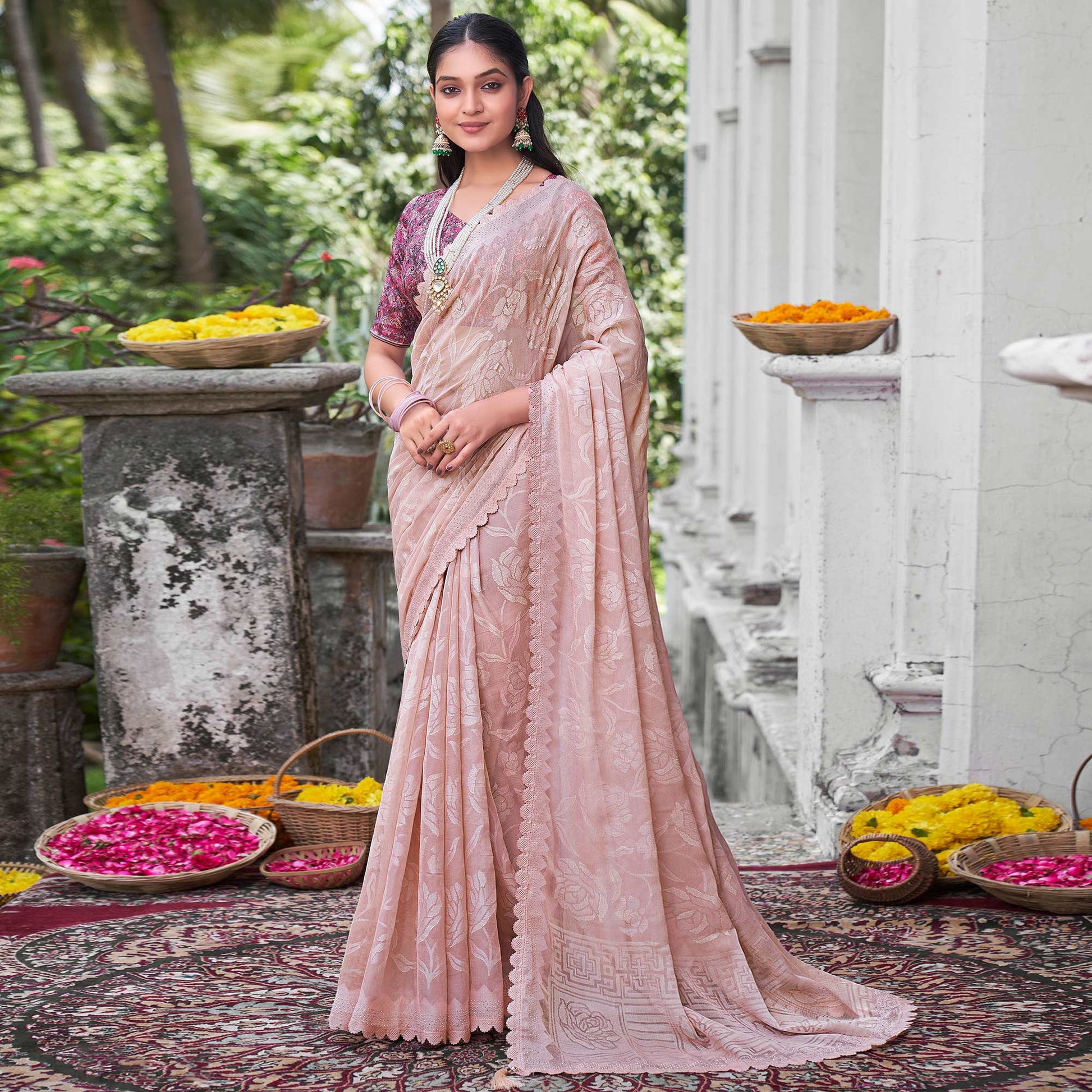 Light Mauve Woven With Swarovski Work Brasso Saree