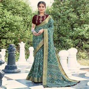 green-bandhani-printed-dola-silk-saree