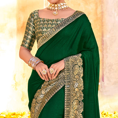 green-solid-with-jaquard-border-vichitra-silk-saree