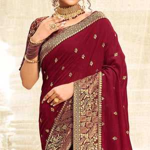 Maroon Floral Zari Weaving Vichitra Silk Saree