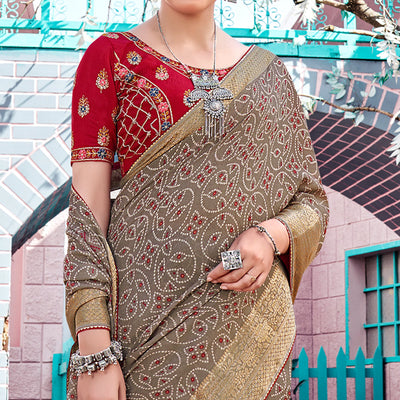 Brown Bandhani Printed Georgette Saree