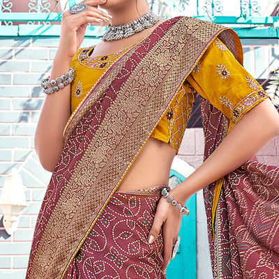 Mauve Bandhani Printed Georgette Saree
