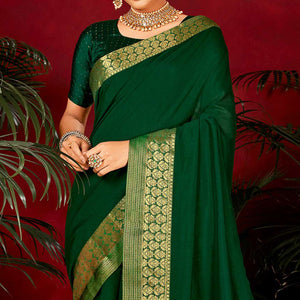 green-solid-vichitra-silk-saree-with-woven-border