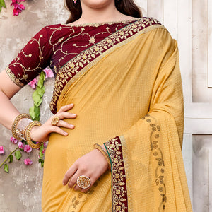 Chikoo Embroidered Chinon Saree With Swarovski Work