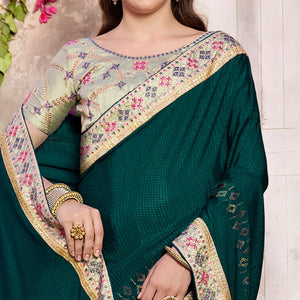 Morpich Green Embroidered Chinon Saree With Swarovski Work