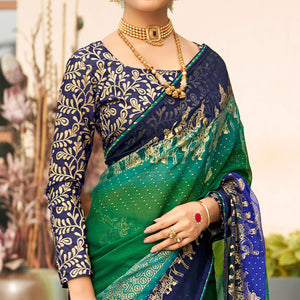 green-blue-foil-printed-chiffon-saree