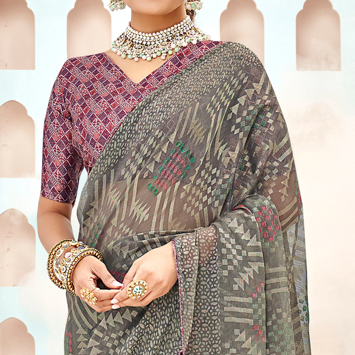 grey-geometric-printed-chiffon-brasso-saree