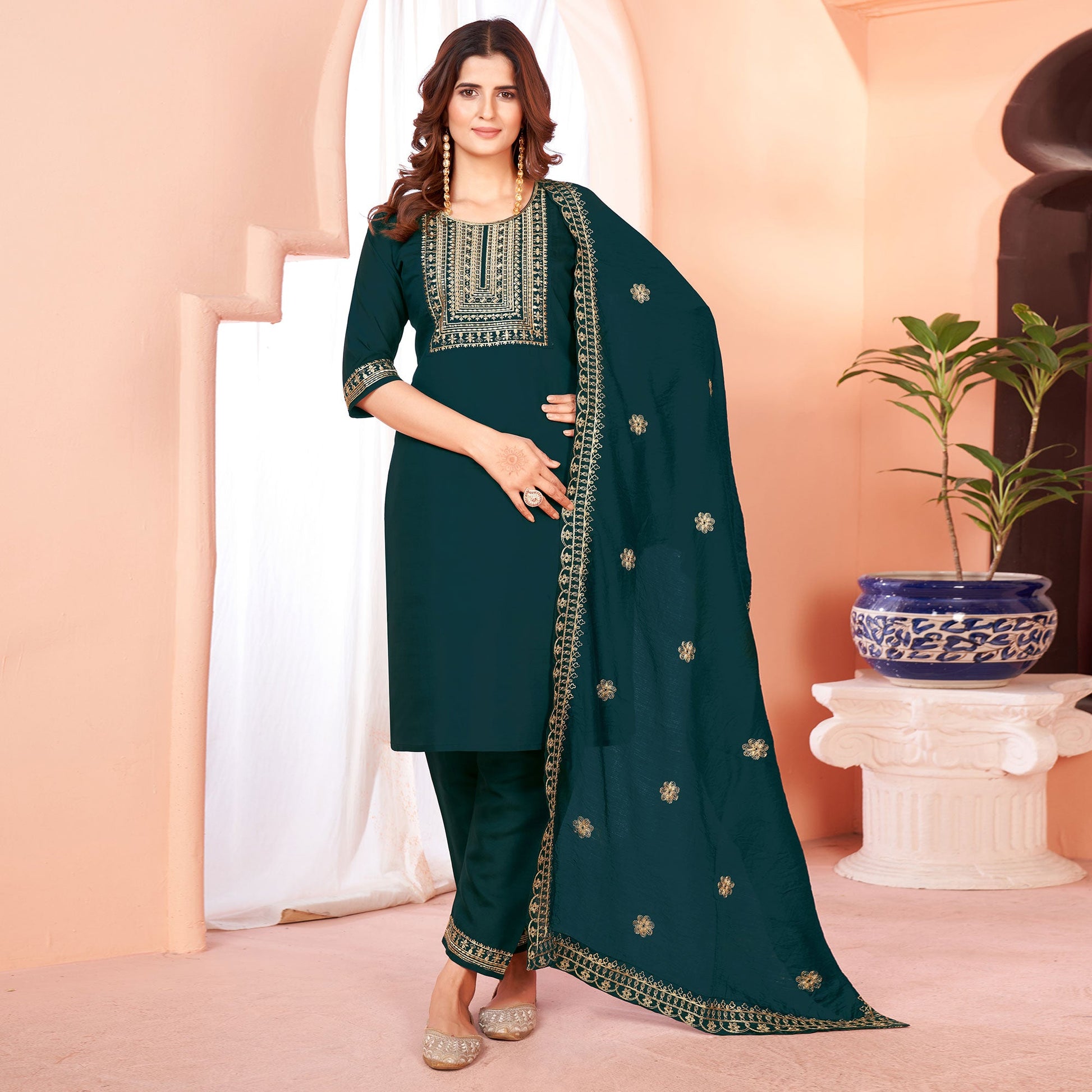 Blue Sequins Embroidered Viscose Salwar Suit