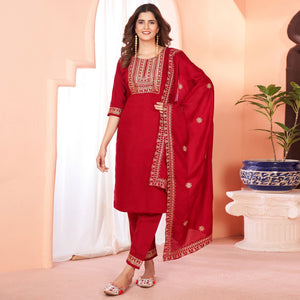Maroon Sequins Embroidered Viscose Salwar Suit