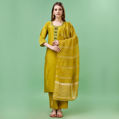 Mehendi Green Mirror Embroidered Viscose Salwar Suit