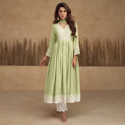 green-lucknowi-embroidered-rayon-naira-cut-suit