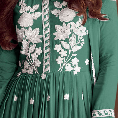Mineral Green Lucknowi Embroidered Rayon Palazzo Suit