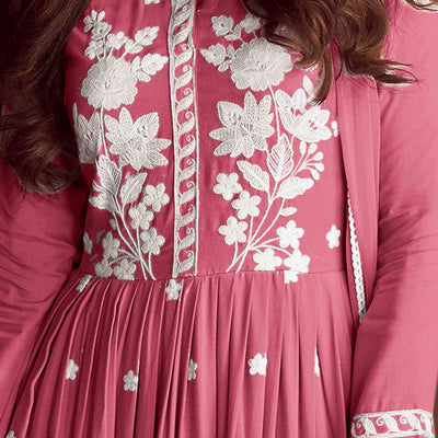 Dusty Pink Lucknowi Embroidered Rayon Palazzo Suit