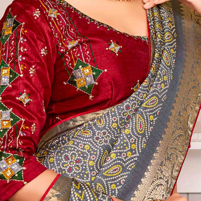 grey-bandhani-printed-crepe-saree-with-woven-border