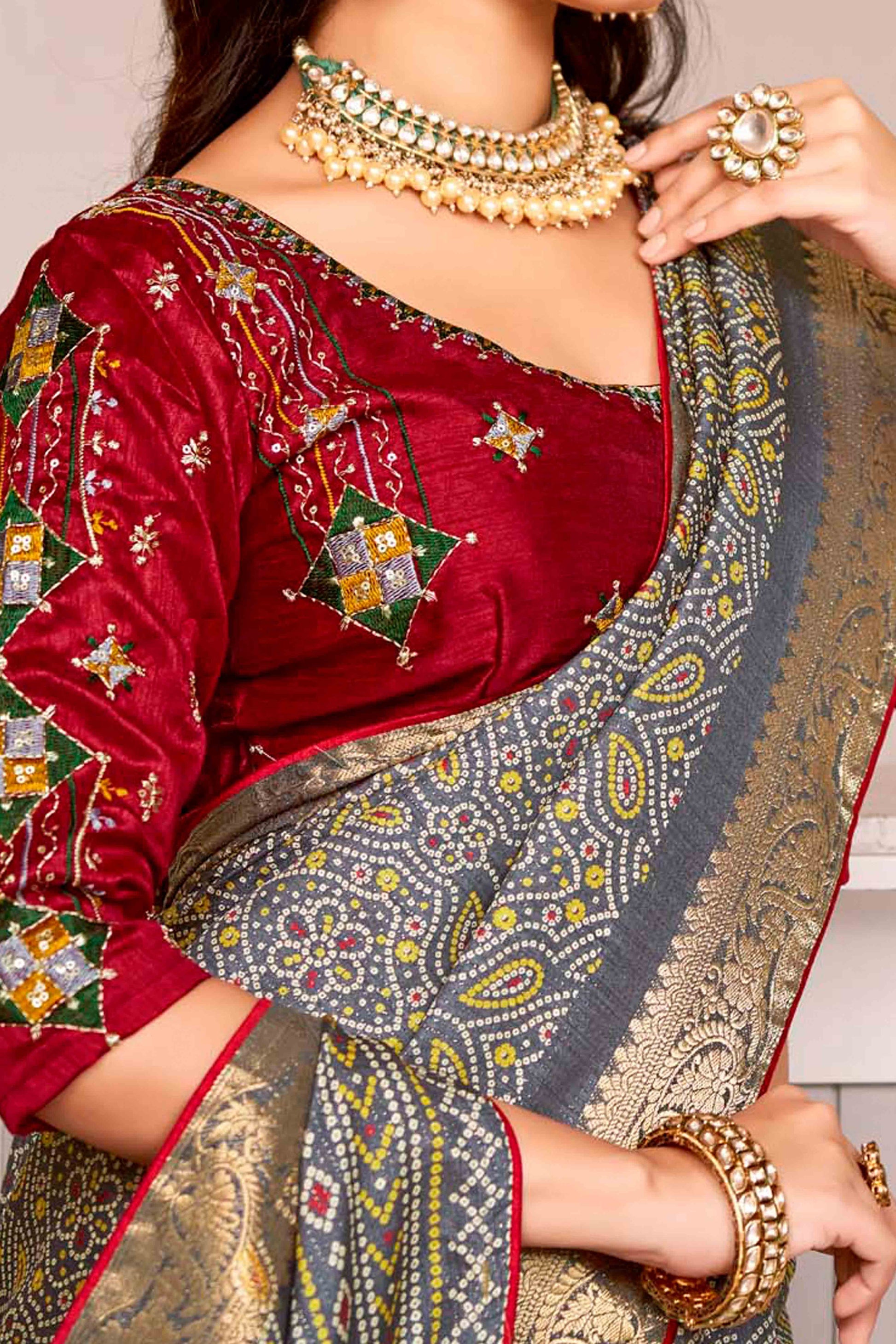 grey-bandhani-printed-crepe-saree-with-woven-border