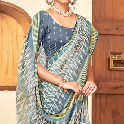 grey-ikkat-printed-chiffon-saree