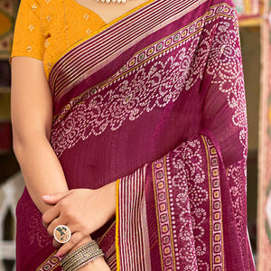 Dark Magenta Bandhani Printed Shimmer Chiffon Saree