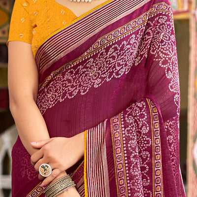 Dark Magenta Bandhani Printed Shimmer Chiffon Saree