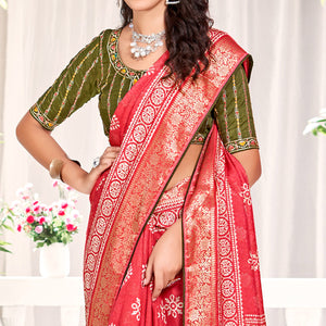 Gajri Pink Floral Printed Dola Silk Saree