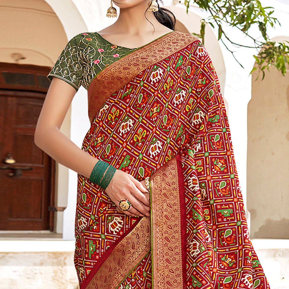 Maroon Patola Printed Art Silk Saree