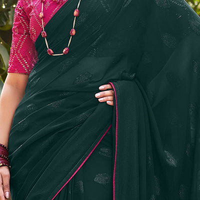Deep Sea Green Woven Georgette Saree With Tassels