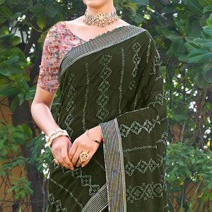 Mehandi Green Printed Chiffon Saree